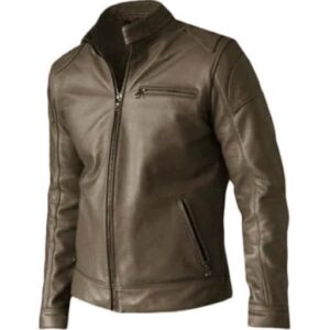 Elegant Brown Leather Jacket with Stylish Padding