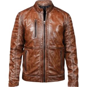 Waxed Brown Biker Jacket - Premium Sheep Leather Motorcycle Gear with YKK Zippers